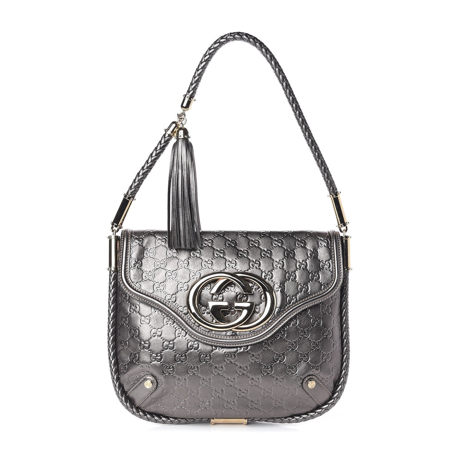 Guccissima Britt Tassel Shoulder Bag Gunmetal