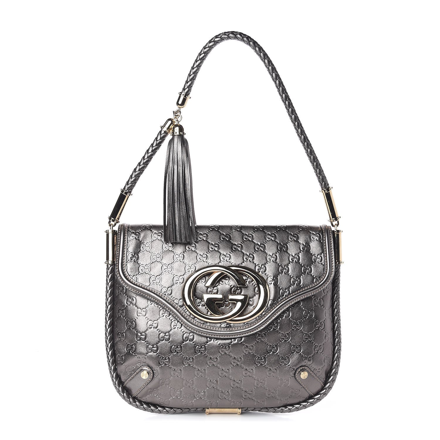 Gucci Guccissima Britt Tassel Shoulder Bag Gunmetal 1 of 10