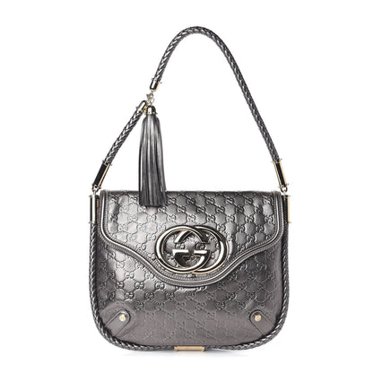 Gucci Guccissima Britt Tassel Shoulder Bag Gunmetal 1 of 10