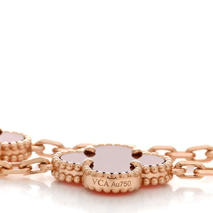 Van Cleef & Arpels 18K Rose Gold Carnelian 5 Motifs Guilloche Vintage Alhambra Bracelet 3 of 5