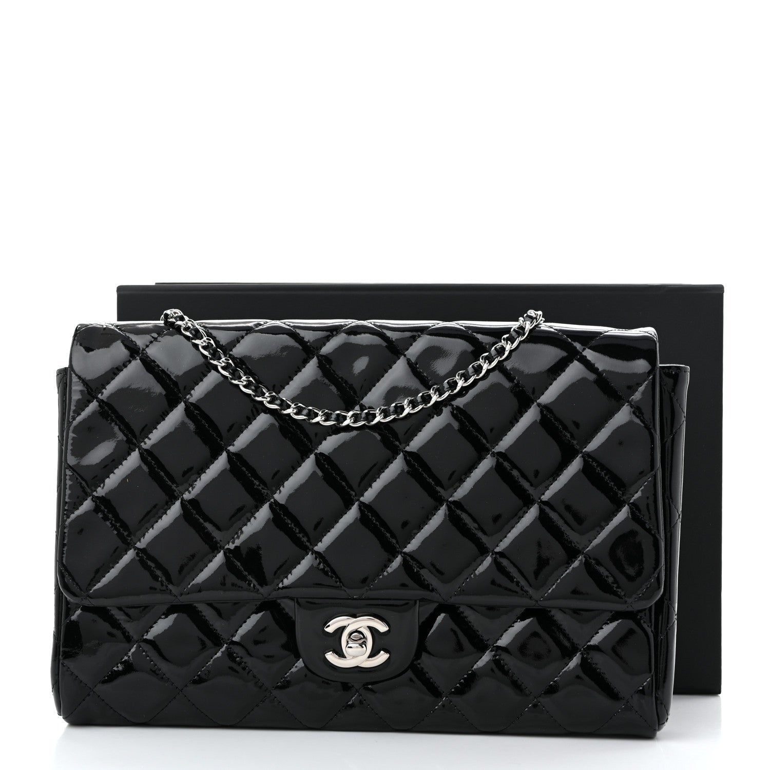 Chanel Patent Quilted Clutch with Chain Flap Black 11 of 11