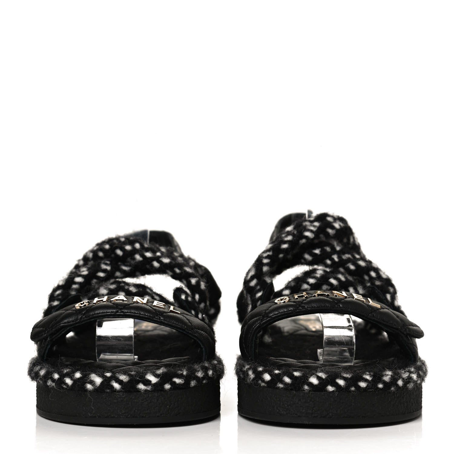 Chanel Cord Lambskin Quilted Logo Sandals 39 Black White 2 of 9