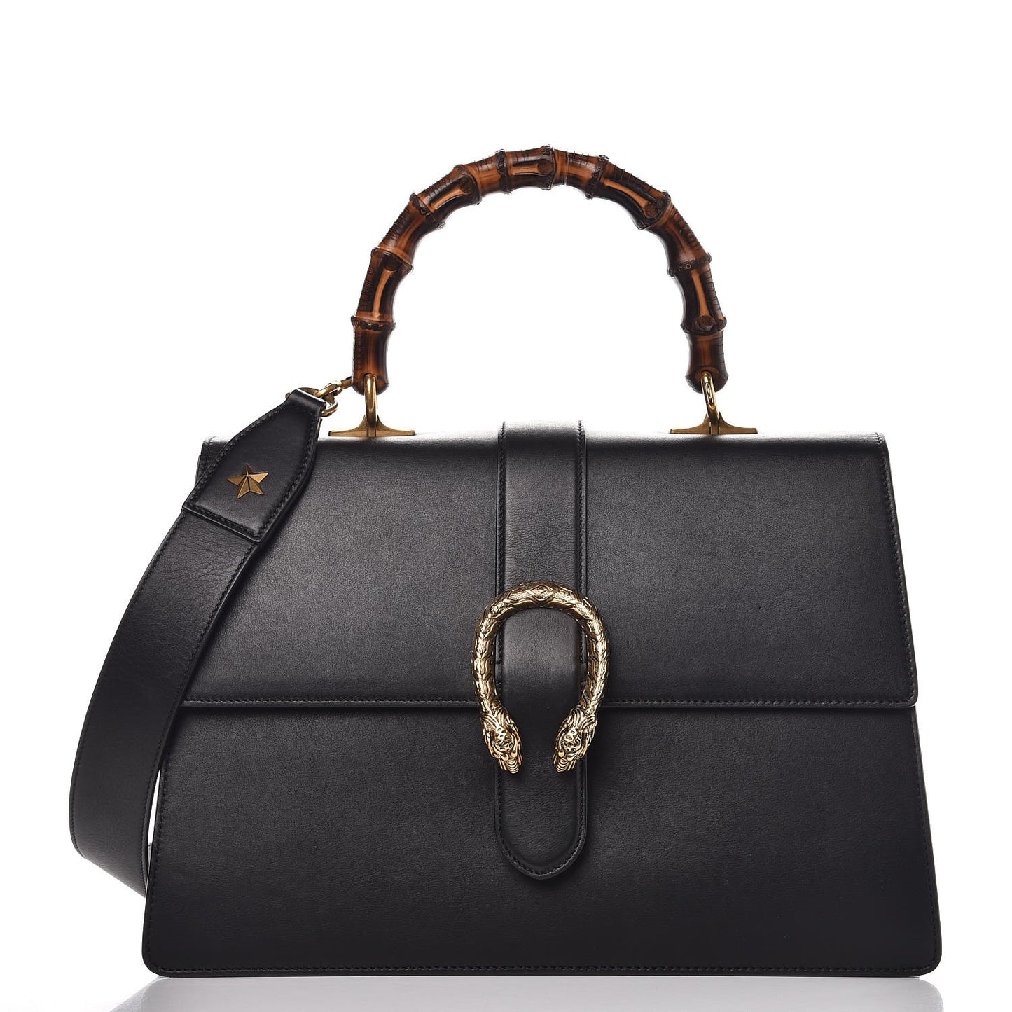 Moon Calfskin Web Large Dionysus Bamboo Top Handle Bag Black
