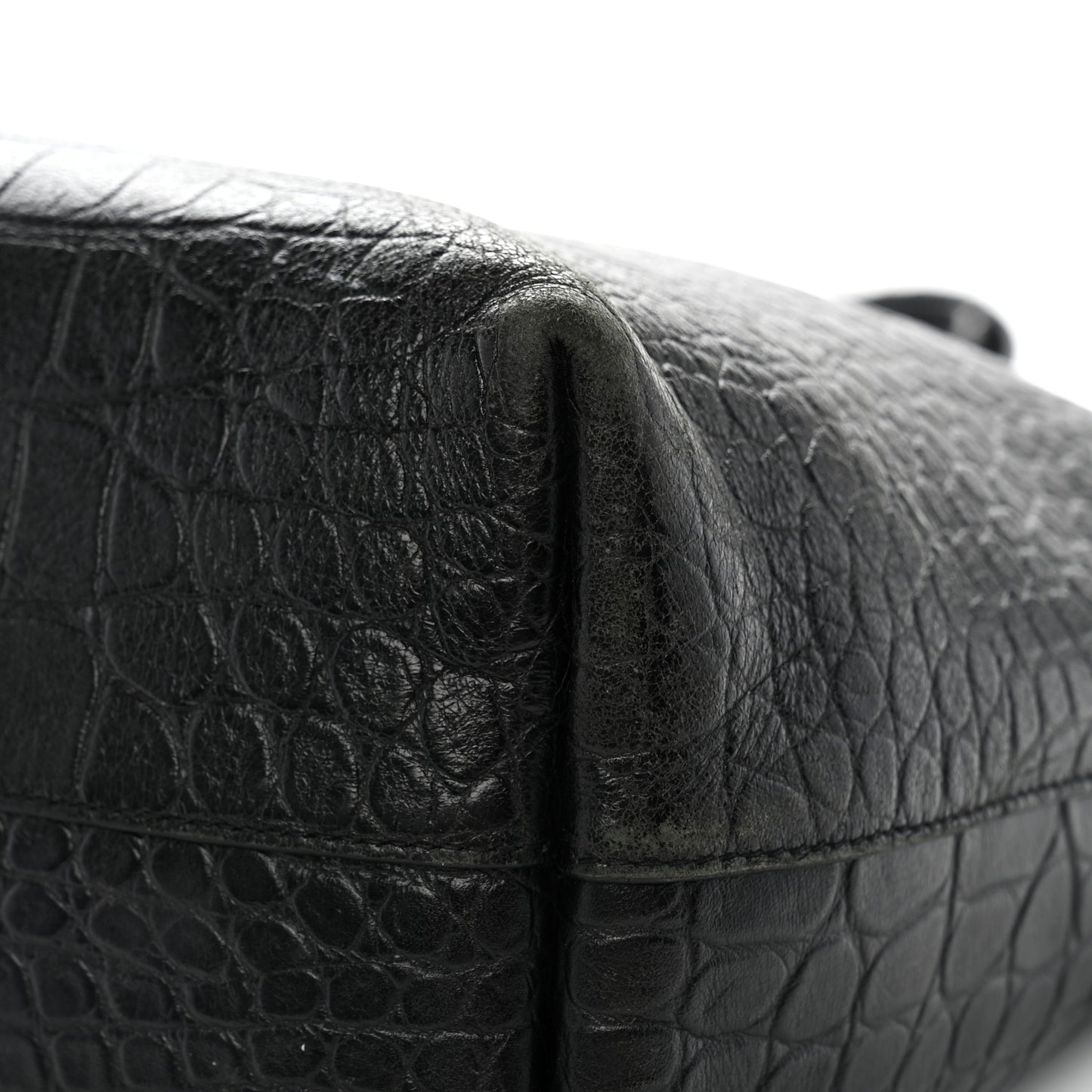 Calfskin Crocodile Embossed Shopping Tote Black