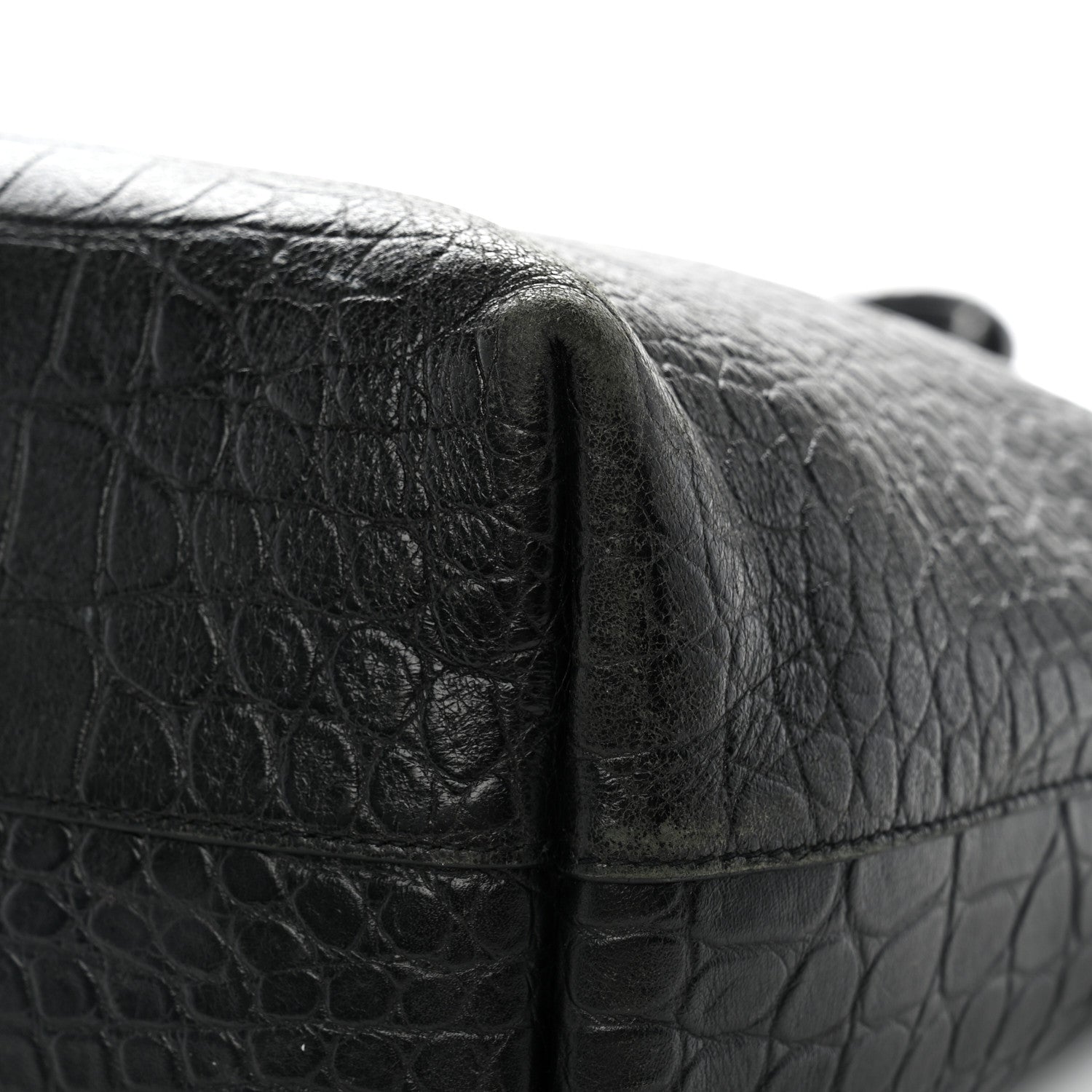 Saint Laurent Calfskin Crocodile Embossed Shopping Tote Black 12 of 16