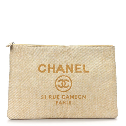 Chanel Woven Raffia Large Deauville Pouch White 1 of 10