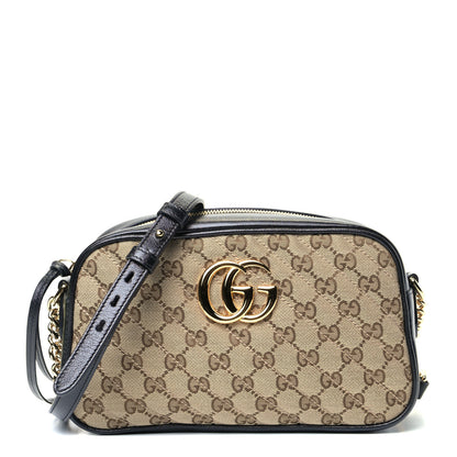 Gucci Monogram Matelasse Diagonal Small GG Marmont Chain Shoulder Bag Beige Black 1 of 5
