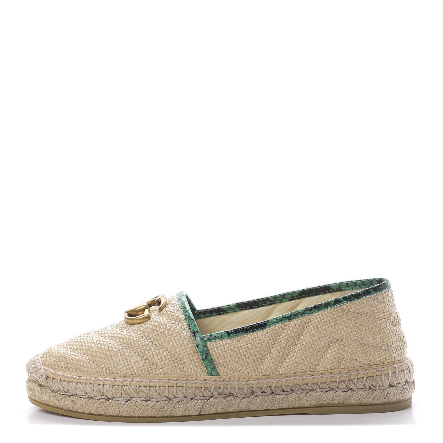 Gucci Straw Elaphe Matelasse GG Marmont Espadrilles 37.5 Natural New Shamarock 1 of 10