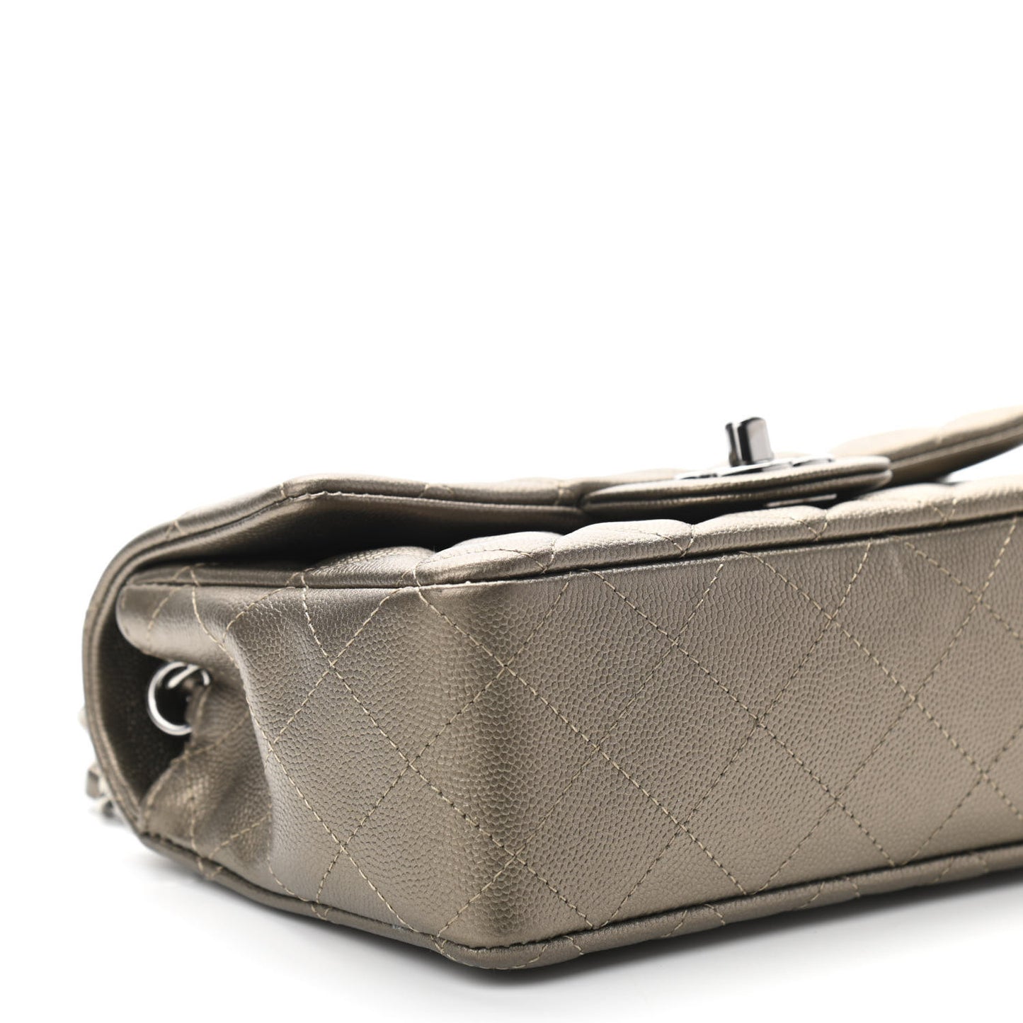 Iridescent Caviar Quilted Mini Rectangular Flap Bronze