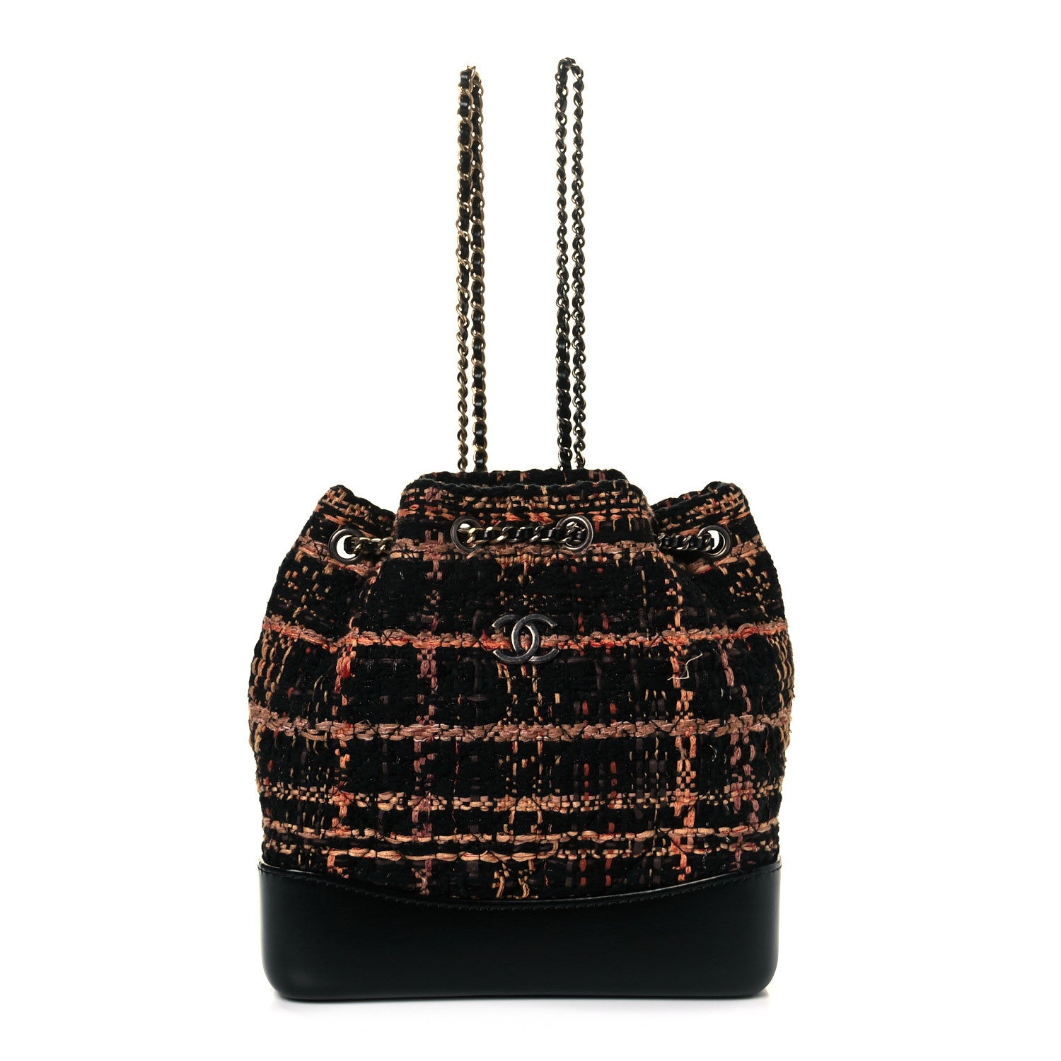 Chanel Tweed Calfskin Quilted Gabrielle Backpack Black Orange 1 of 7