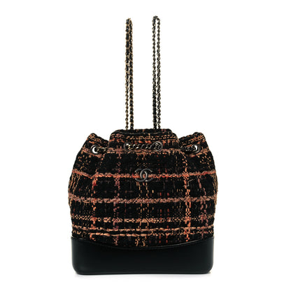 Chanel Tweed Calfskin Quilted Gabrielle Backpack Black Orange 1 of 7