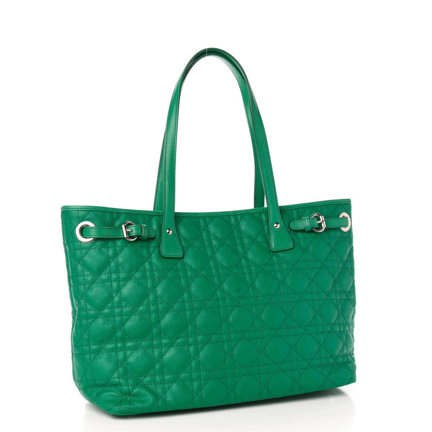 Christian Dior Coated Canvas Cannage Small Panarea Tote Green 3 of 11