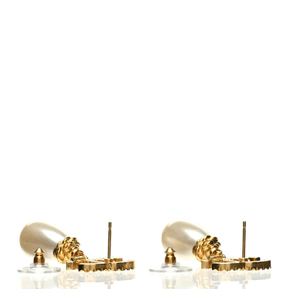 Chanel Crystal Pearl CC Braided Drop Earrings Gold 3 of 5