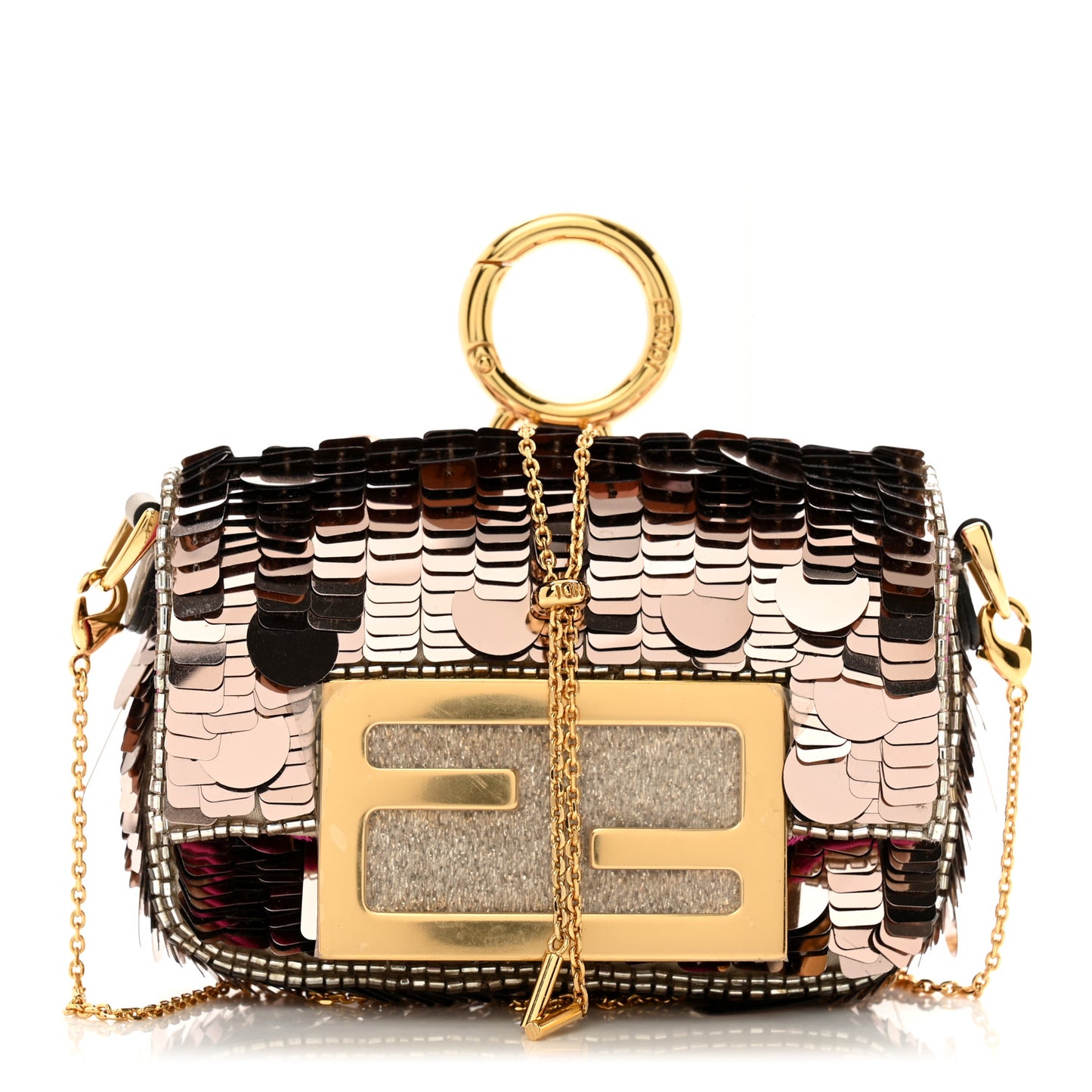 Sequin Paillettes Shiny Nappa Sex and the City Nano Maxi Buckle Baguette Charm Tortora