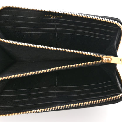 Saint Laurent Grain De Poudre Matelasse Chevron Monogram Zip Around Wallet Black 5 of 13