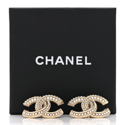 Chanel Crystal Pearl Chain Mania CC Earrings Gold 5 of 5