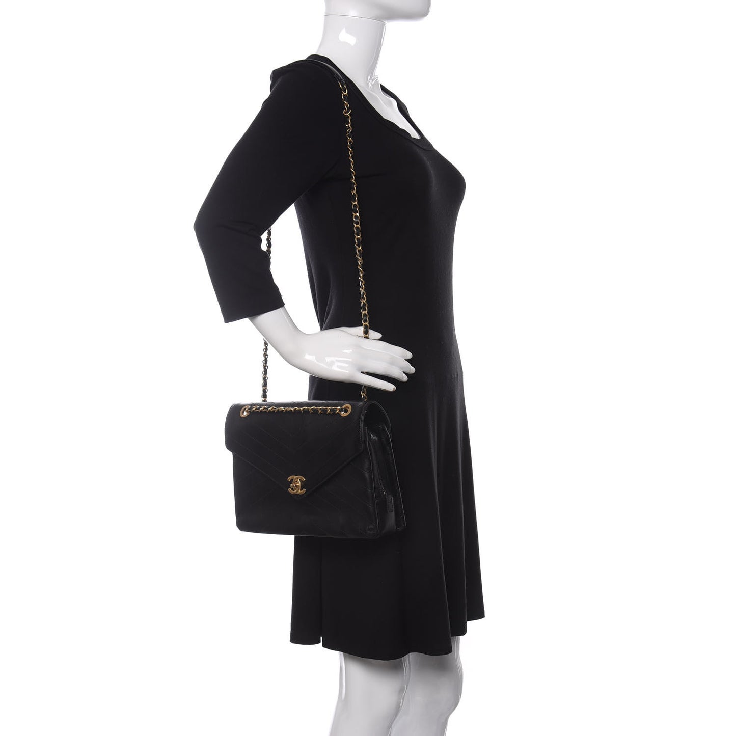 Lambskin Chevron Quilted Medium Envelope Flap Black