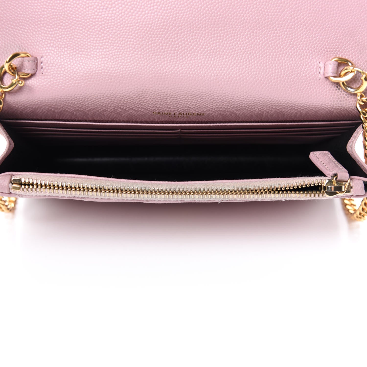 Saint Laurent Grain De Poudre Matelasse Chevron Monogram Envelope Chain Wallet Pale Pink 5 of 13
