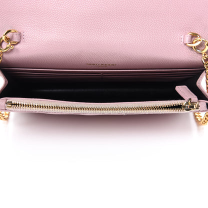 Saint Laurent Grain De Poudre Matelasse Chevron Monogram Envelope Chain Wallet Pale Pink 5 of 13