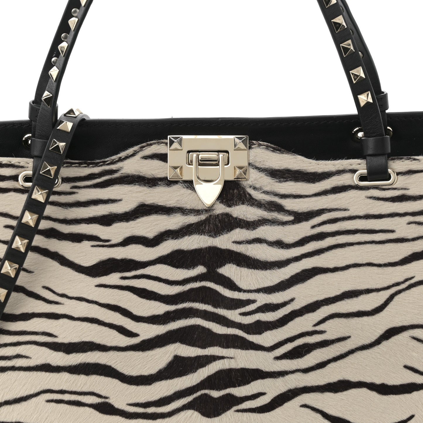 Pony Hair Zebra Rockstud Tote Black Ivory