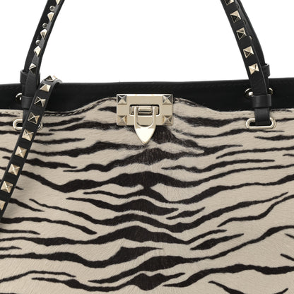 Valentino Garavani Pony Hair Zebra Rockstud Tote Black Ivory 15 of 25