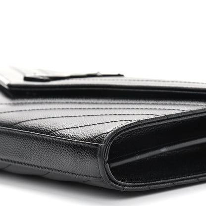 Saint Laurent Grain De Poudre Matelasse Chevron Monogram Chain Wallet Black 9 of 16