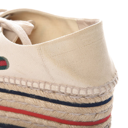 Gucci Canvas Logo Lace-Up Platform Espadrilles 35 Greggio Grege 17 of 18
