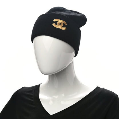 Chanel Cashmere CC Beanie Hat Black Gold 2 of 6