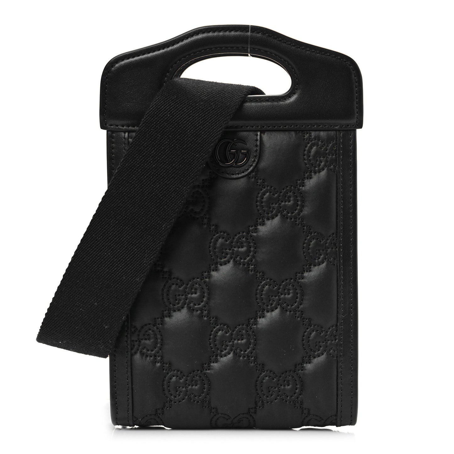 Nylon Calfskin Enamel GG Matelasse Mini Top Slip Handle Crossbody Bag Black