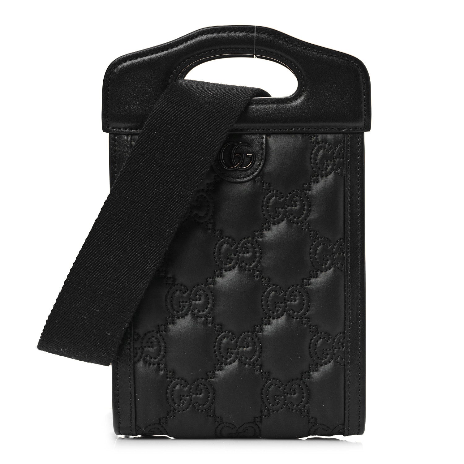 Gucci Nylon Calfskin Enamel GG Matelasse Mini Top Slip Handle Crossbody Bag Black 2 of 7
