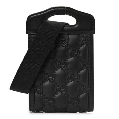 Gucci Nylon Calfskin Enamel GG Matelasse Mini Top Slip Handle Crossbody Bag Black 2 of 7