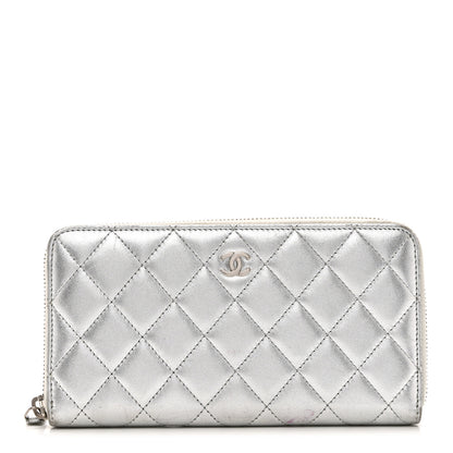 Chanel Metallic Lambskin Quilted Large Gusset Zip Around Wallet Silver 1 of 10