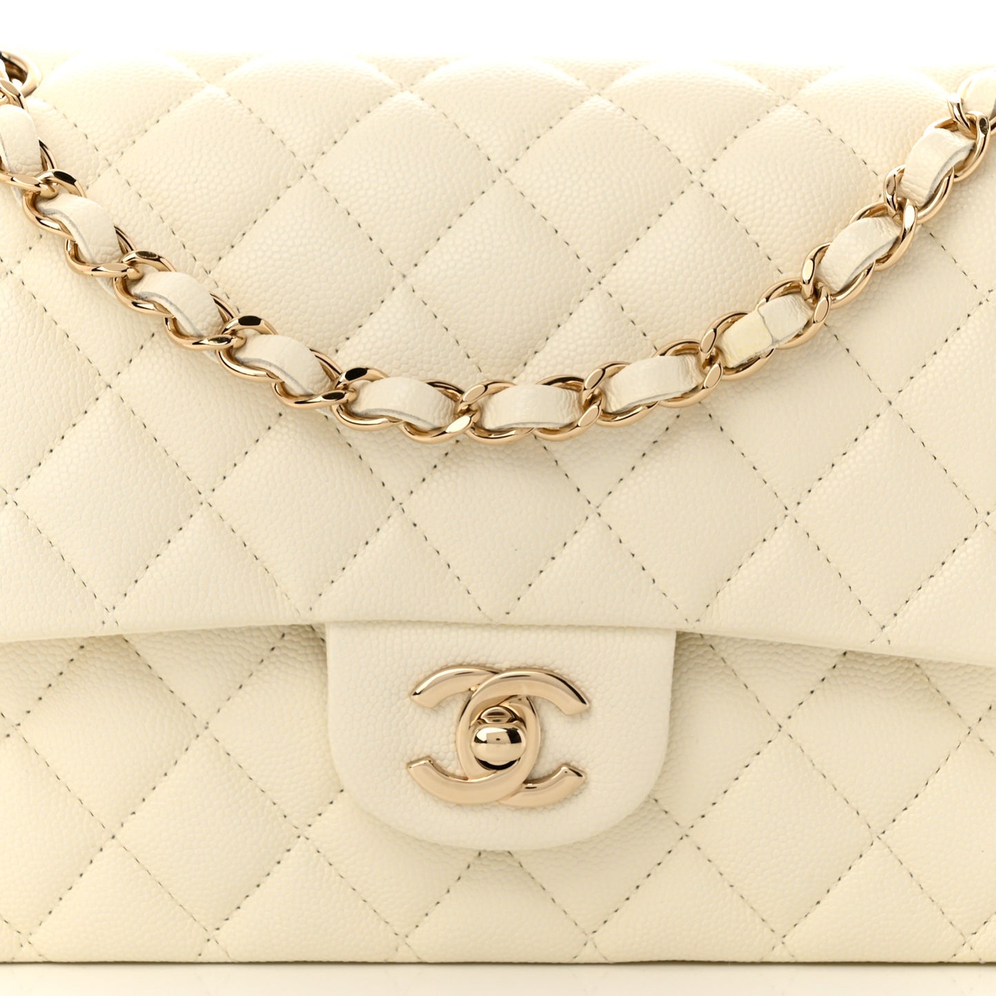 Caviar Quilted Medium Double Flap White