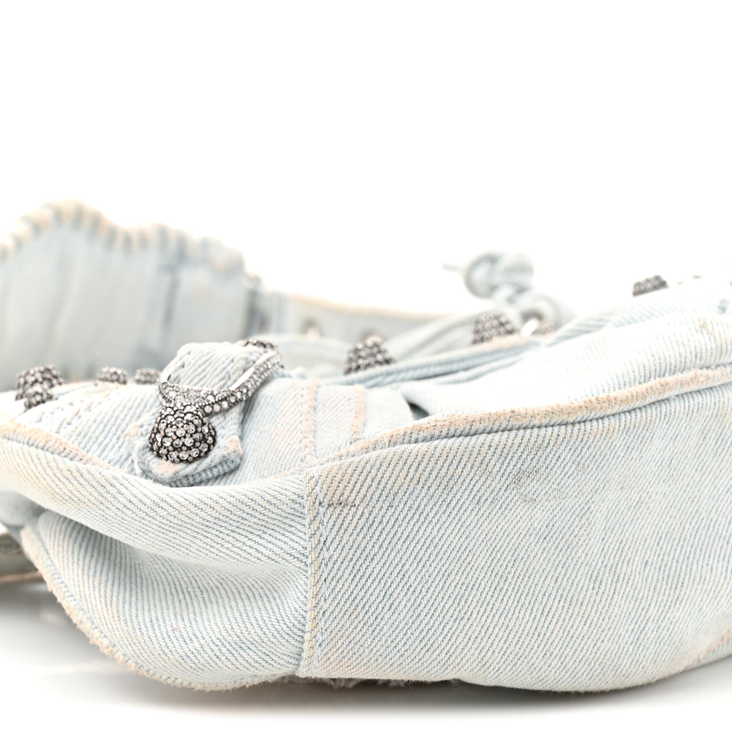 Balenciaga Washed Frayed Denim Crystal XS Le Cagole Shoulder Bag Pale Blue 11 of 15