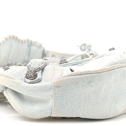 Balenciaga Washed Frayed Denim Crystal XS Le Cagole Shoulder Bag Pale Blue 11 of 15