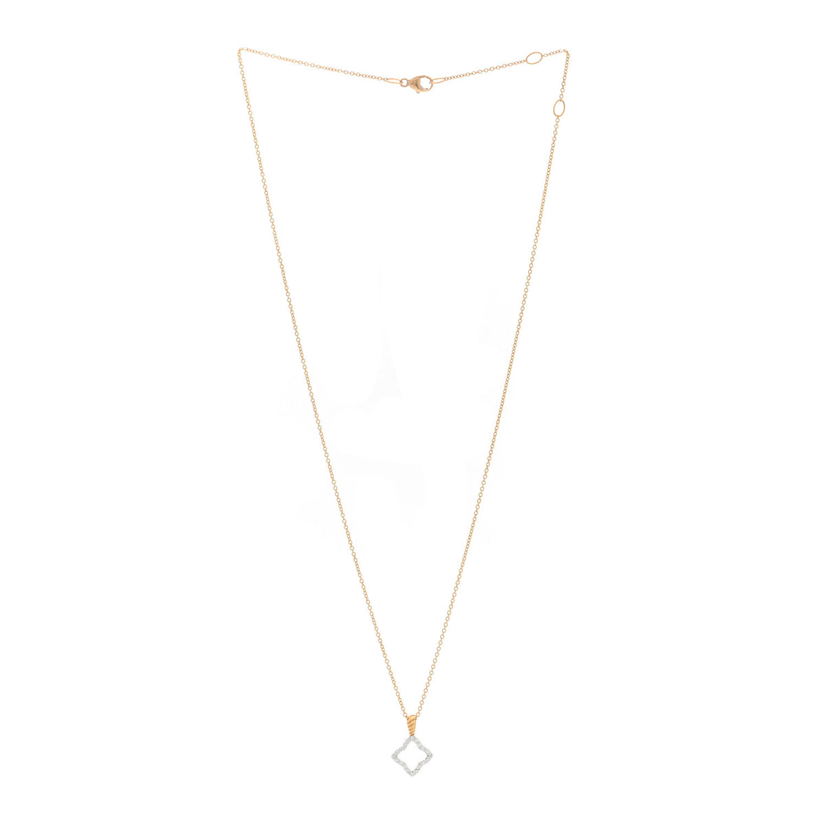 18K Yellow Gold Diamond Cable Collectibles Quatrefoil Pendant Necklace