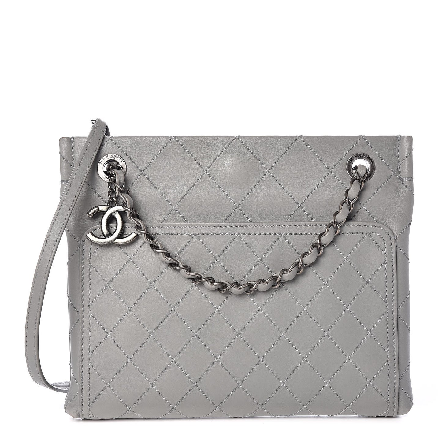 Calfskin Stitched Small CC Pocket Shoulder Grey