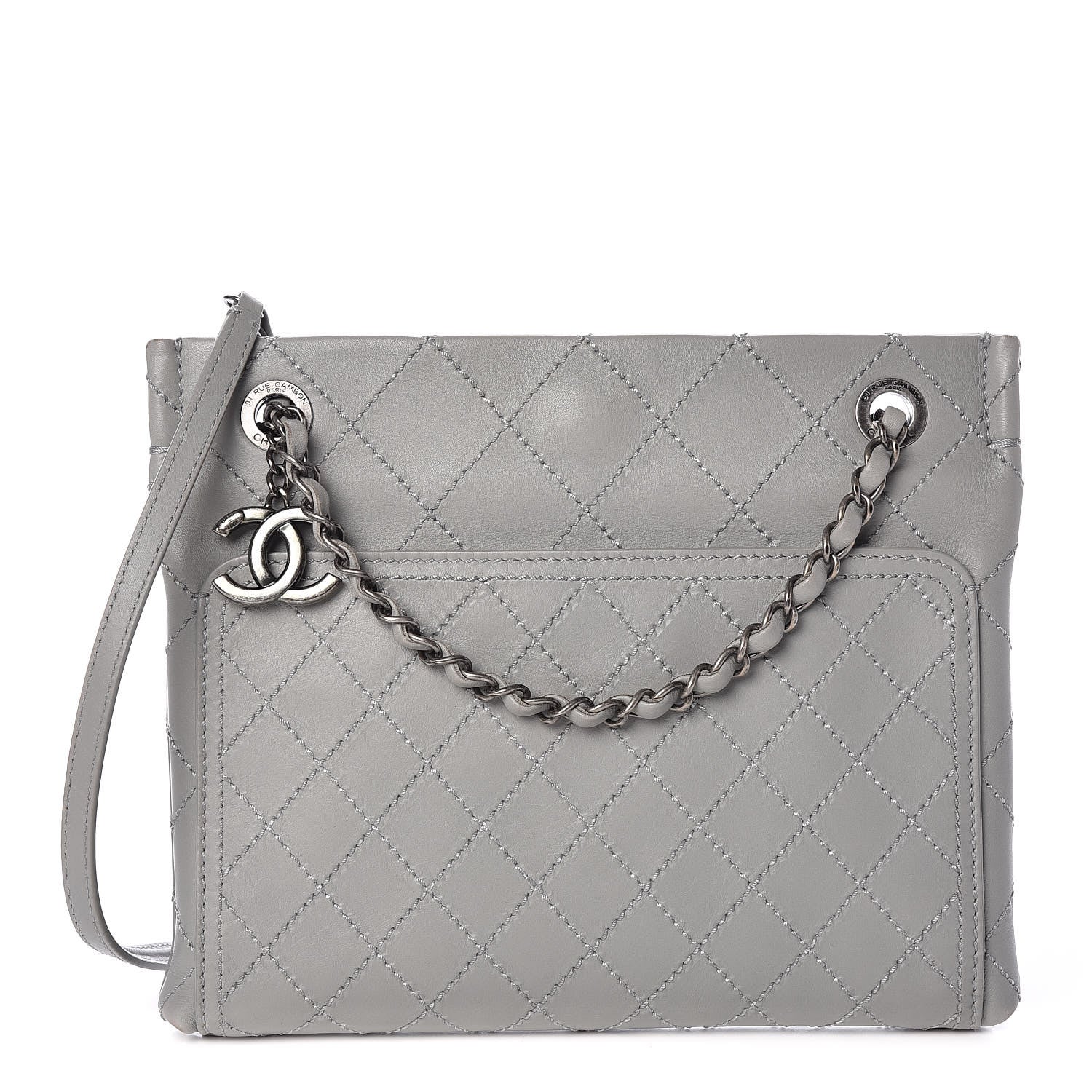 Chanel Calfskin Stitched Small CC Pocket Shoulder Grey 1 of 13