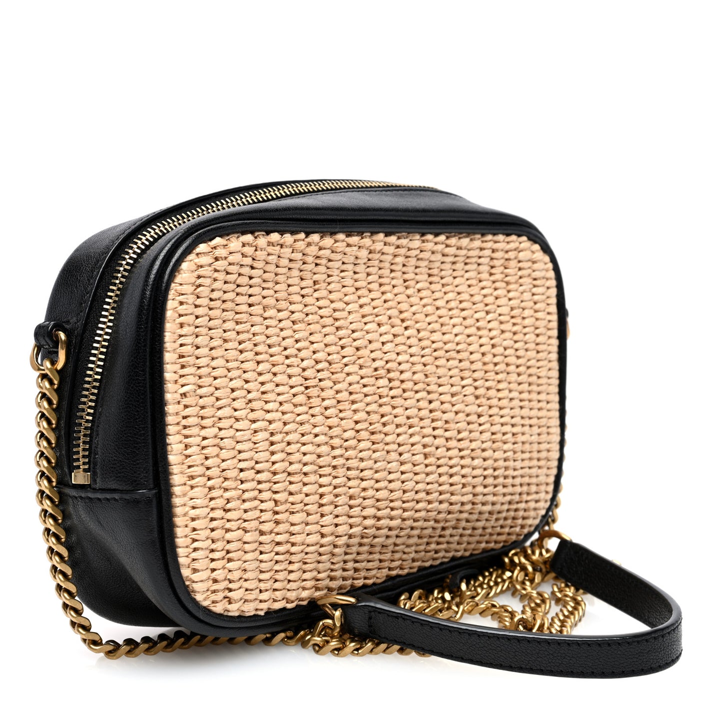 Raffia Canvas Monogram Mini Lou Camera Bag Beige Black