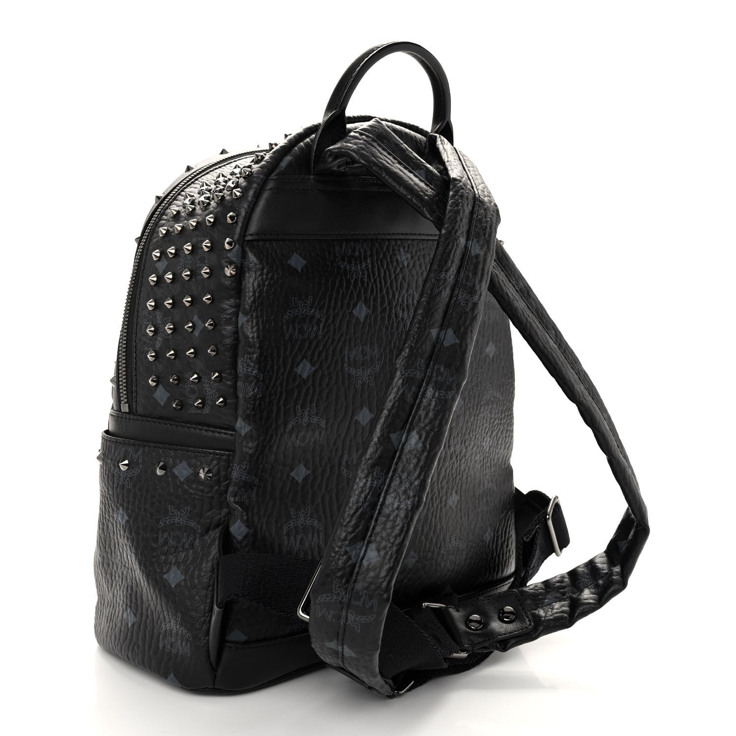 MCM Visetos Swarovski Studded Small Diamond Backpack Black 4 of 11