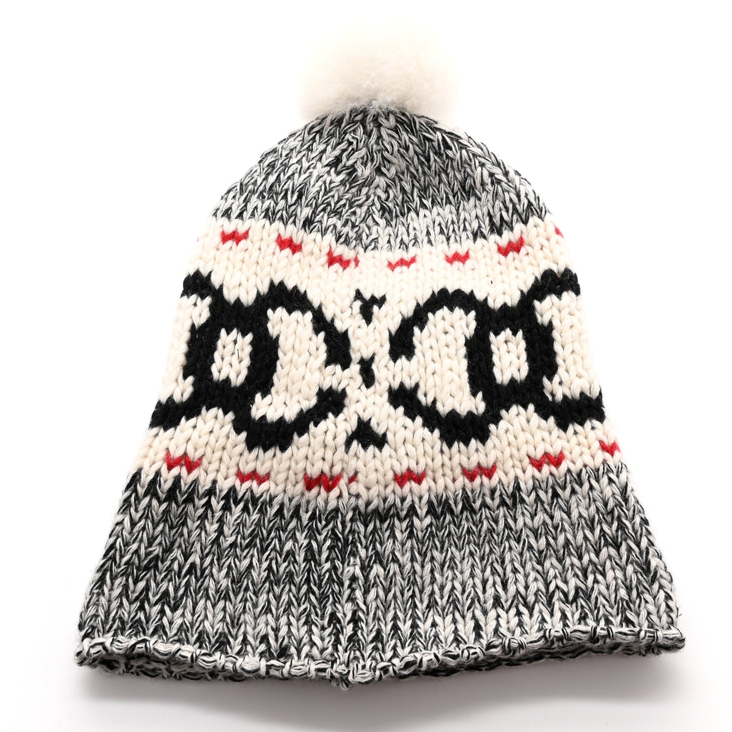 Wool Shearling CC Beanie Hat Grey Black Red