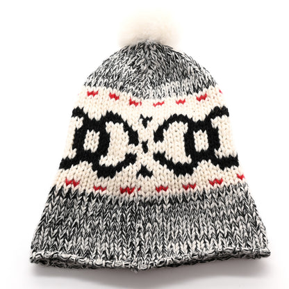 Chanel Wool Shearling CC Beanie Hat Grey Black Red 3 of 6