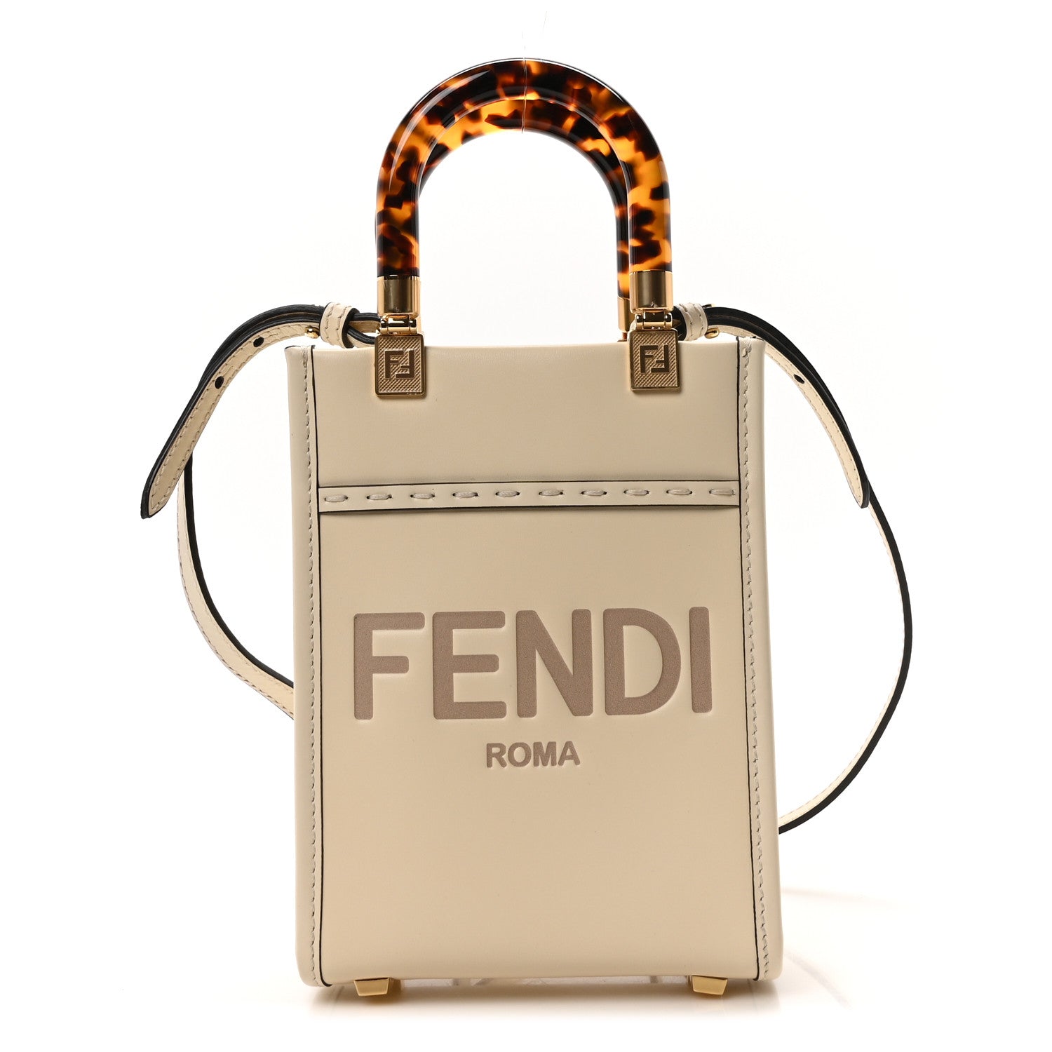 Fendi Vitello King Plexiglass Logo Embossed Mini Fendi Sunshine Shopper Tote White Ice 1 of 10