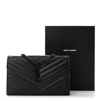Saint Laurent Grain De Poudre Matelasse Chevron Monogram Monochrome Chain Wallet Black 10 of 10