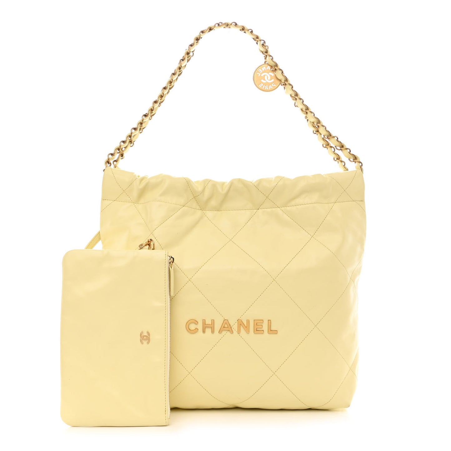 Shiny Calfskin Quilted Small Chanel 22 Light Yellow