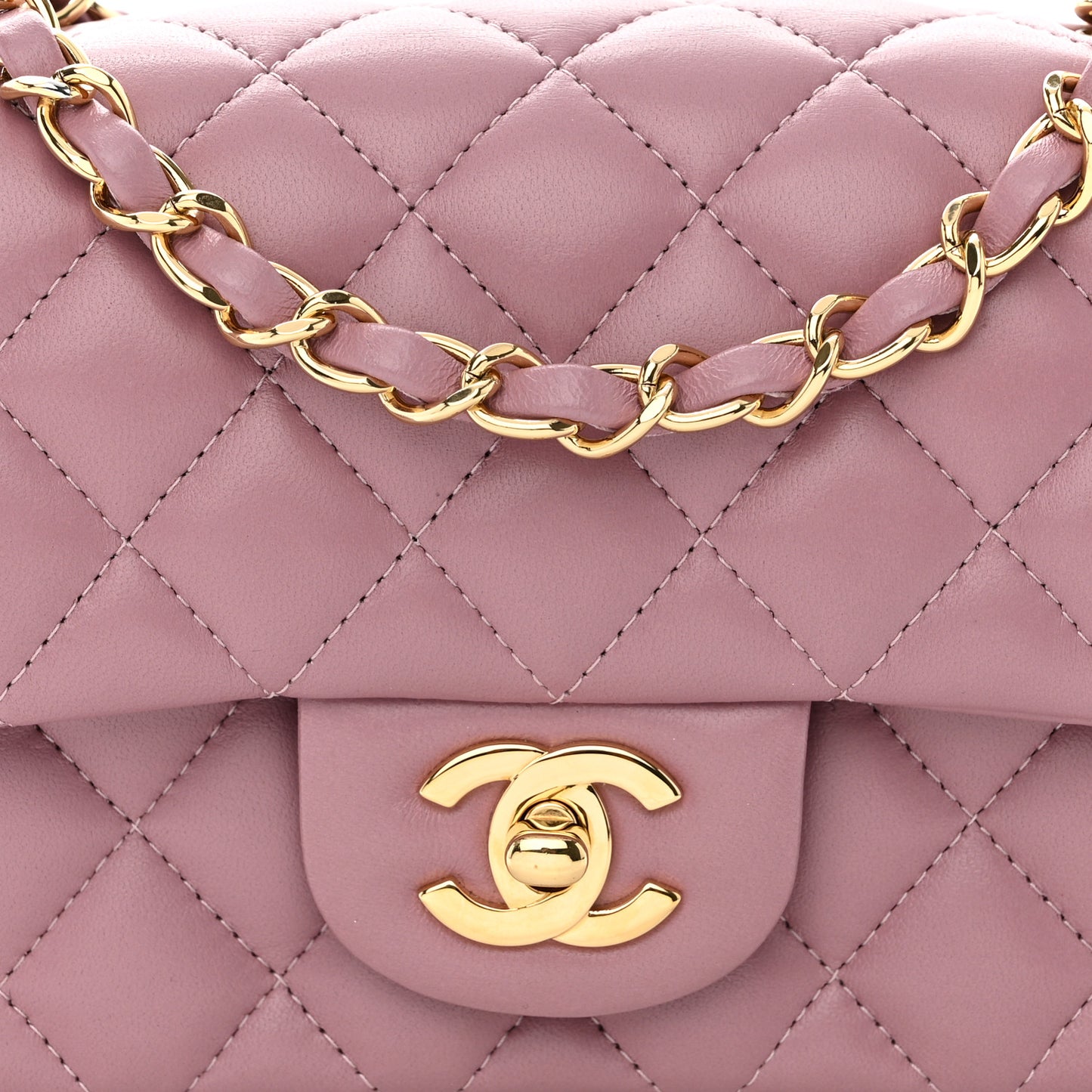 Lambskin Quilted Mini Rectangular Flap Light Purple