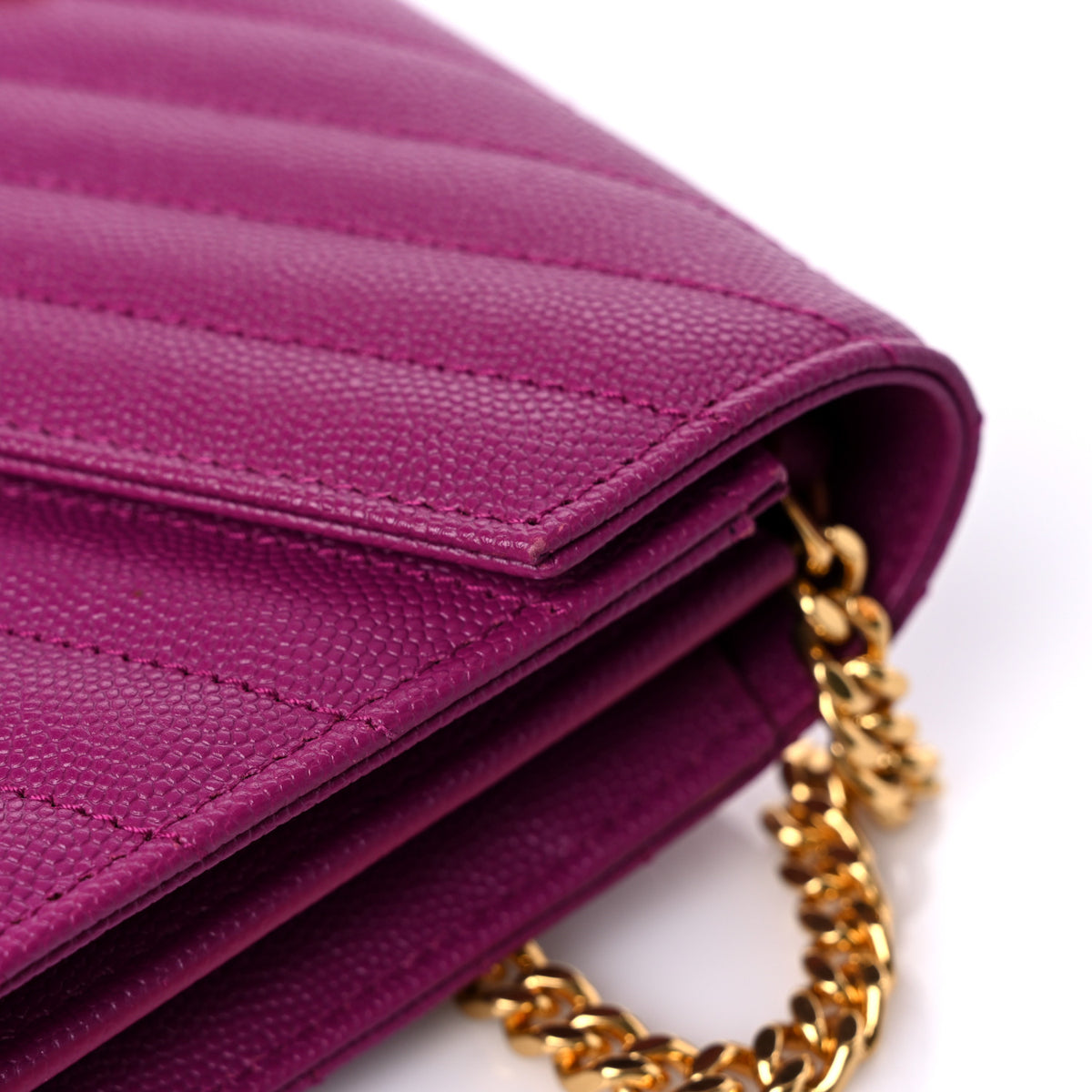 Saint Laurent Grain De Poudre Matelasse Chevron Monogram Chain Wallet Dark Grape 12 of 12