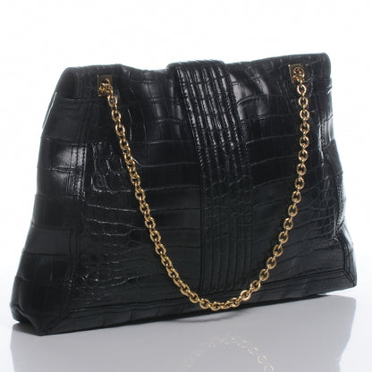 Fendi Calfskin Crocodile Embossed Maxi Baguette Black 3 of 9
