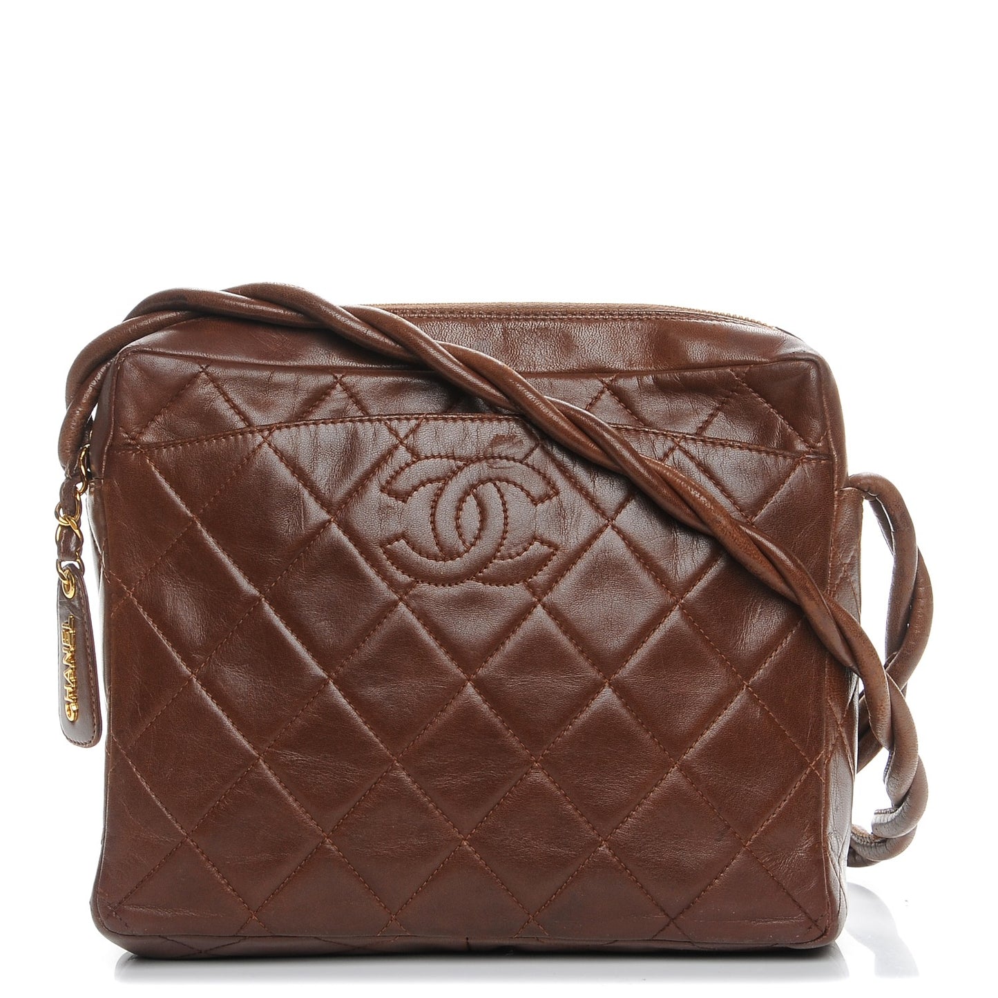 Lambskin Quilted Camera Case Brown
