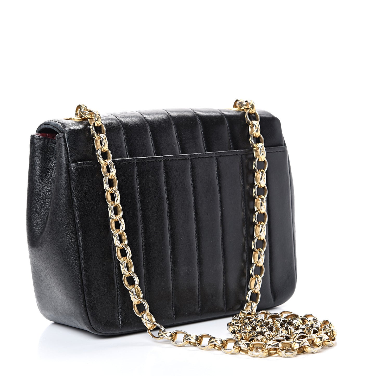 Lambskin Vertical Quilt Small Single Flap Black